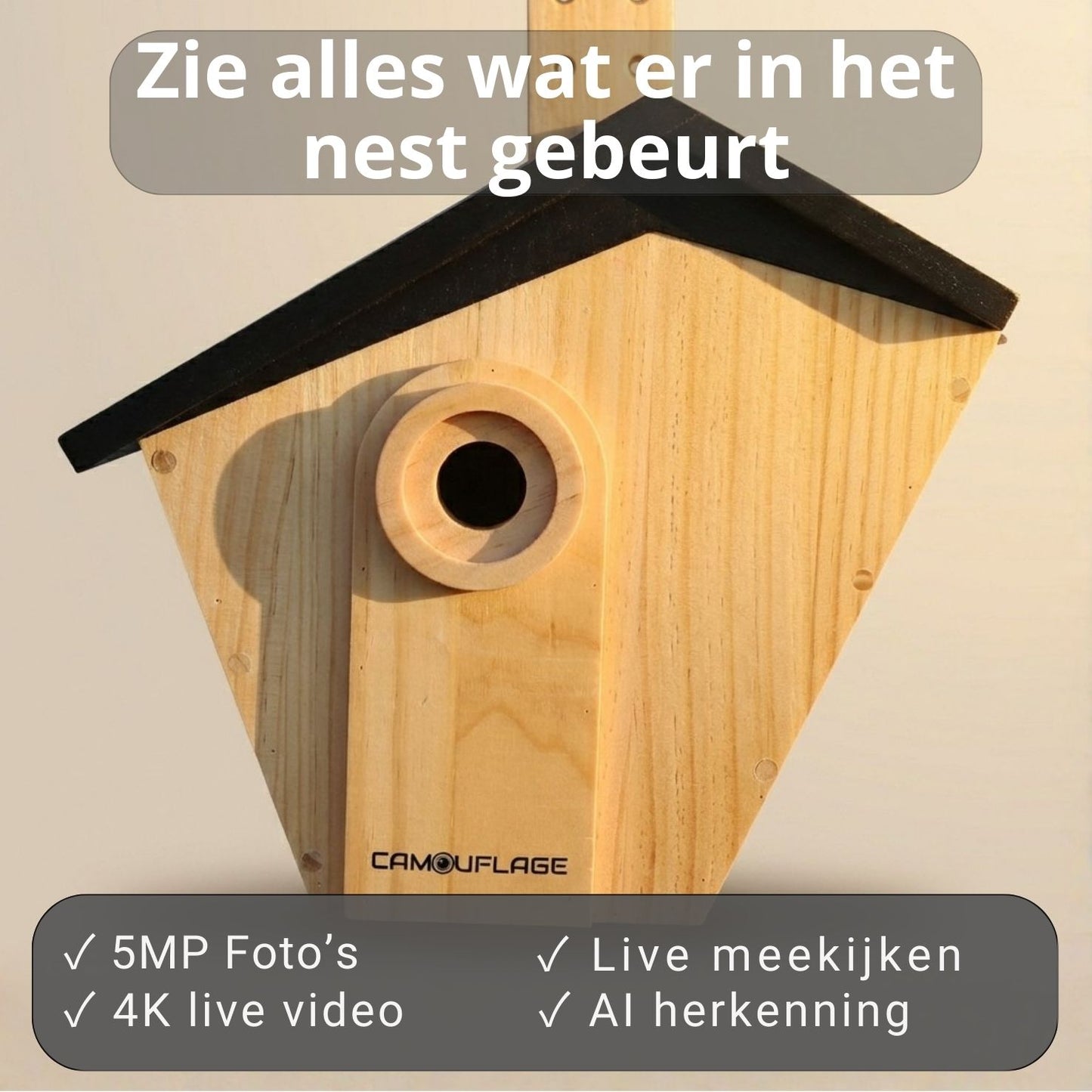 Camouflage EZ-BirdBox Nestkast met AI-camera