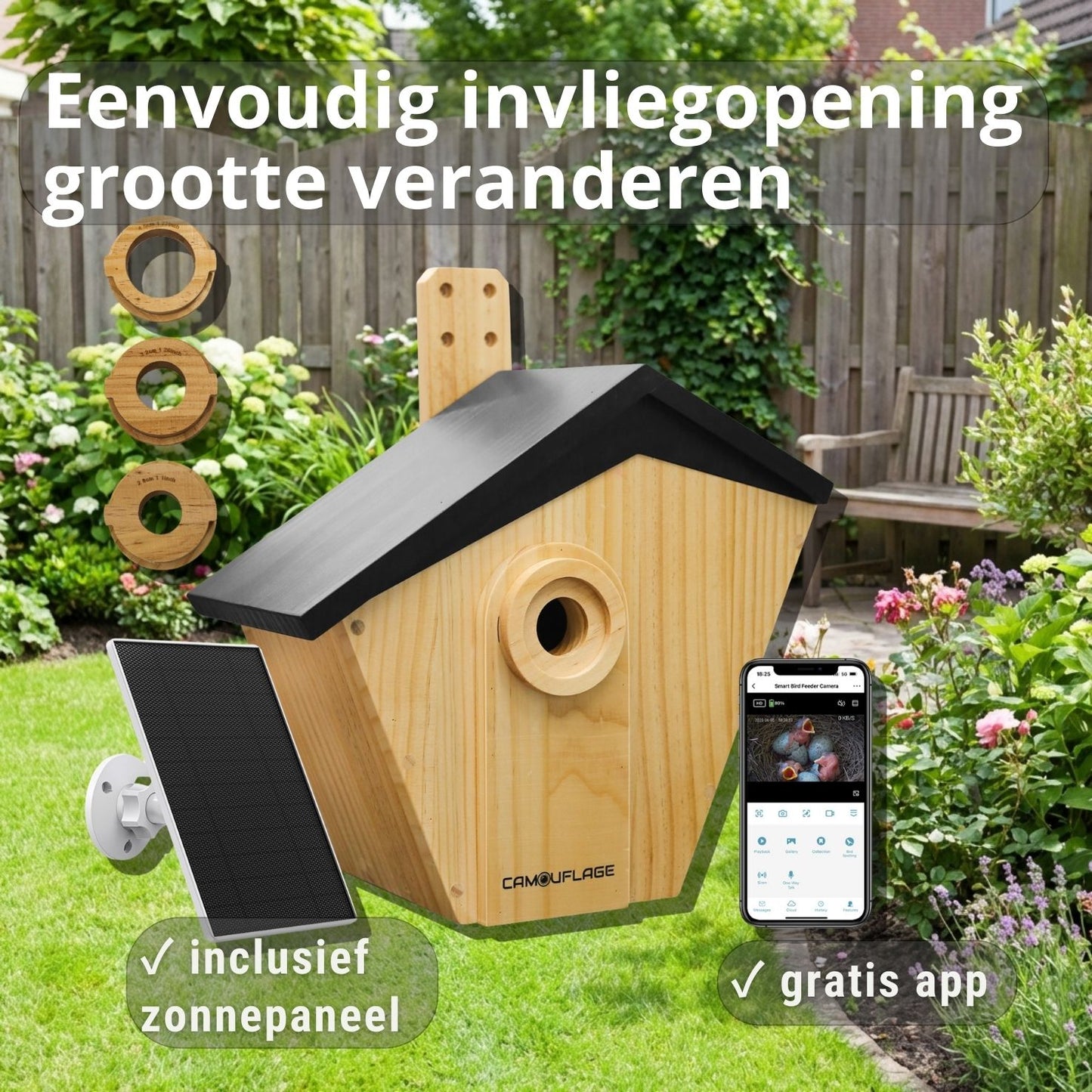 Camouflage EZ-BirdBox Nestkast met AI-camera