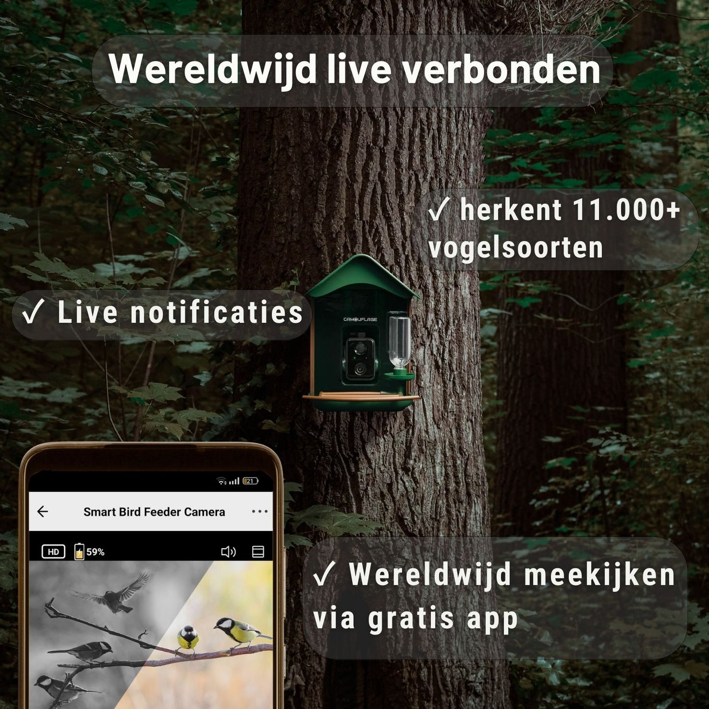 Camouflage EZ-BirdFeed - Vogel voederhuisje met AI-camera